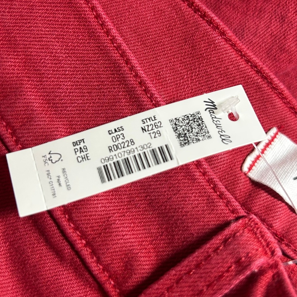 Madewell Womens Emmy Wide-Leg Denim Pants Cherry Red High Rise 29 Tall New - Picture 9 of 10